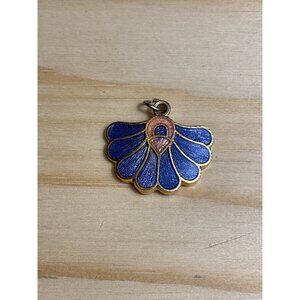 Vintage Shell Shaped Pendant Blue Enamel Charm